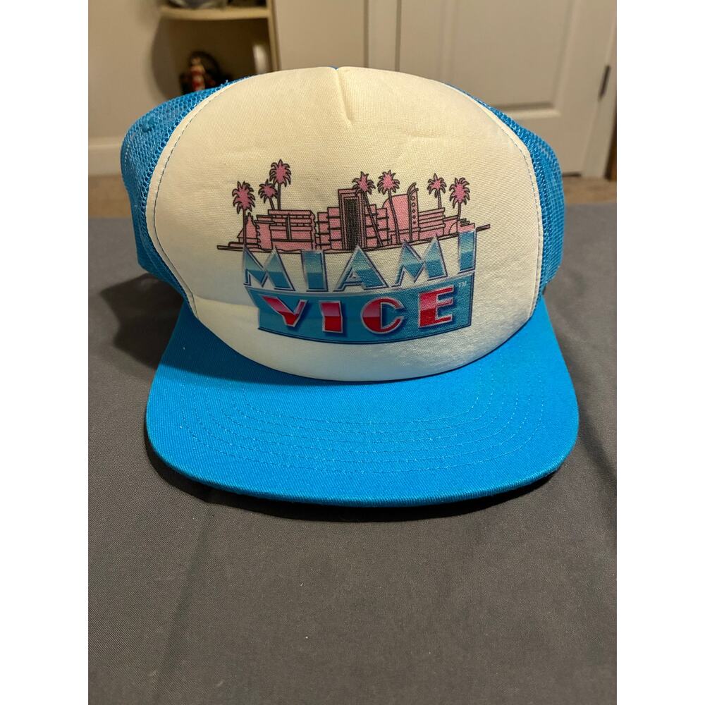 Miami Vice Trucker Hat Blue White Snapback Retro 80s TV Show One Size Fits Most